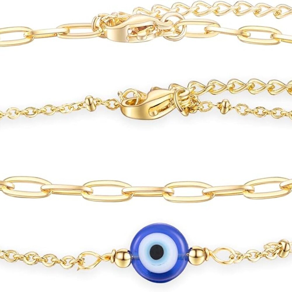 Gold Plated Evil Eye Bracelet/Anklets Layered Amulet Nazar For Women